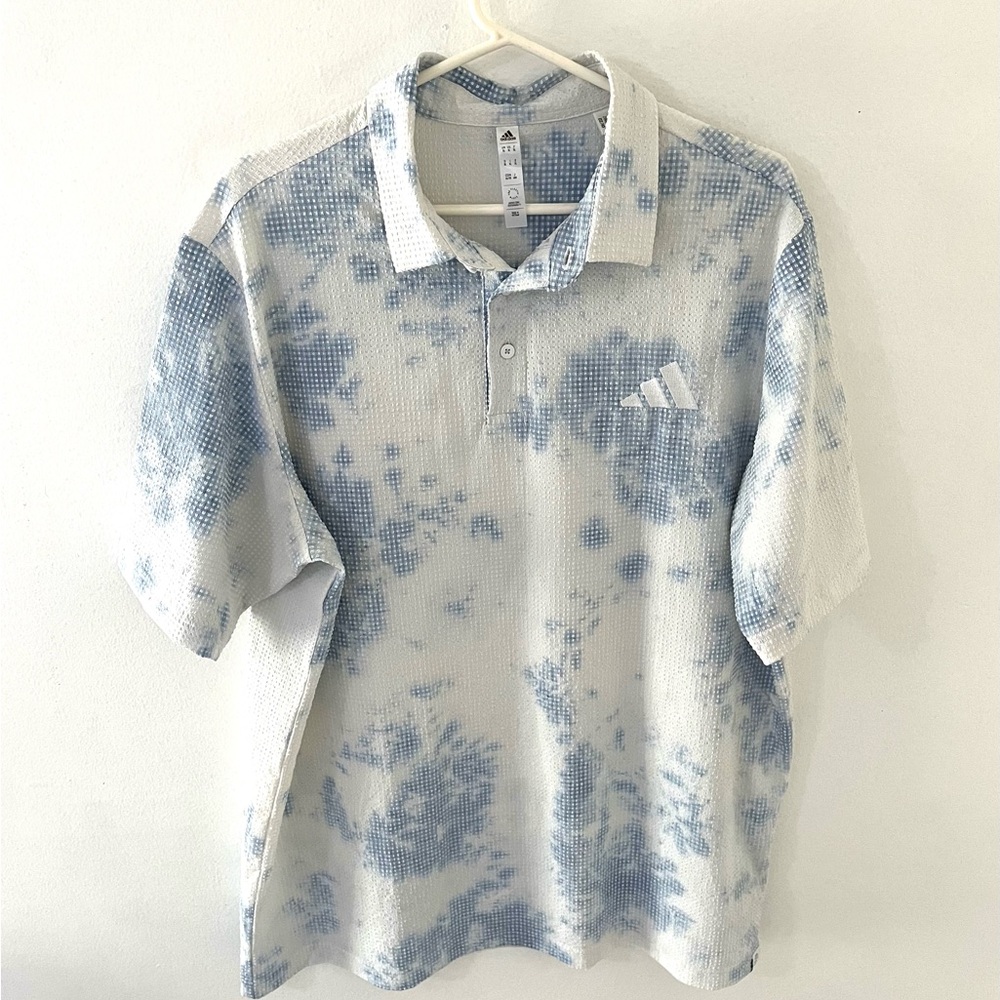 Adidas Playgreen Spray Polo White/Clear Sky Performance Polo, Size: XL